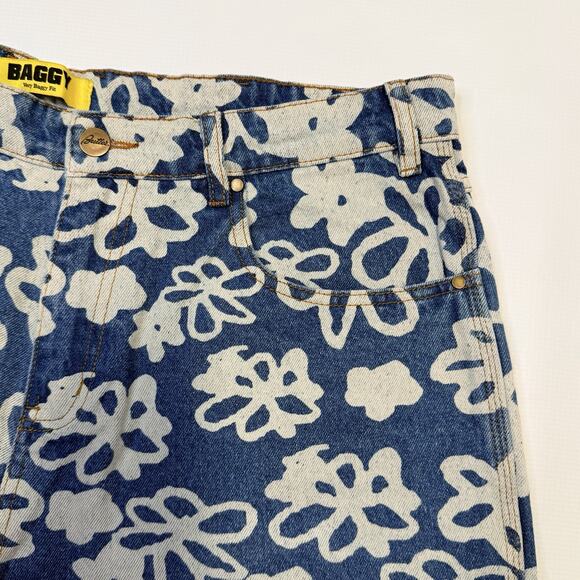 Butter Goods Baggy Jeans Mens 36 Blue White Floral Print Denim Pants Streetwear - Picture 8 of 16
